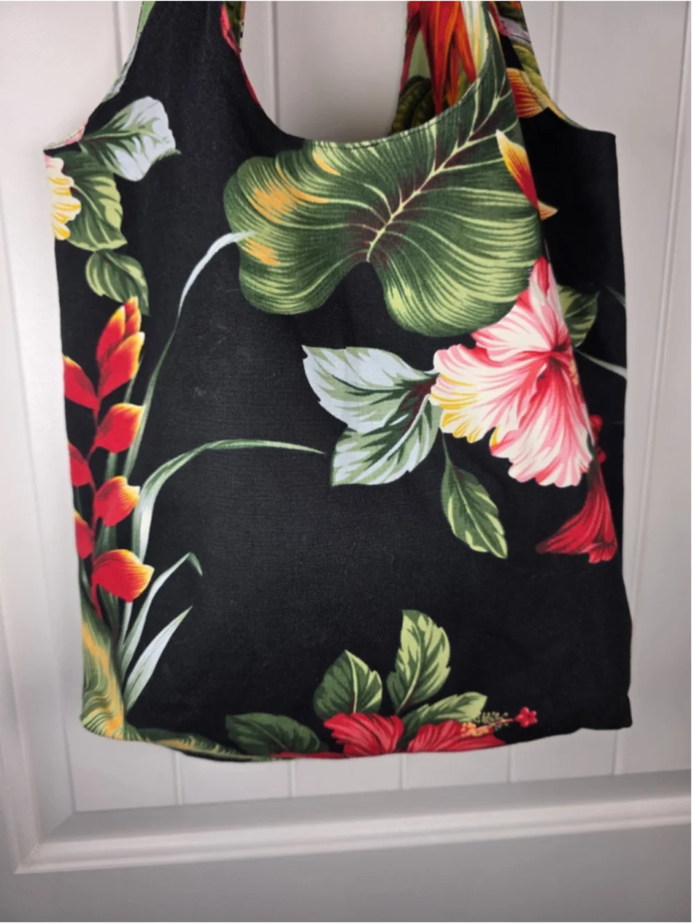 Pinkham Made In Hawaii Reversible Canvas Tote Bag Tropical Hibiscus Floral Black
